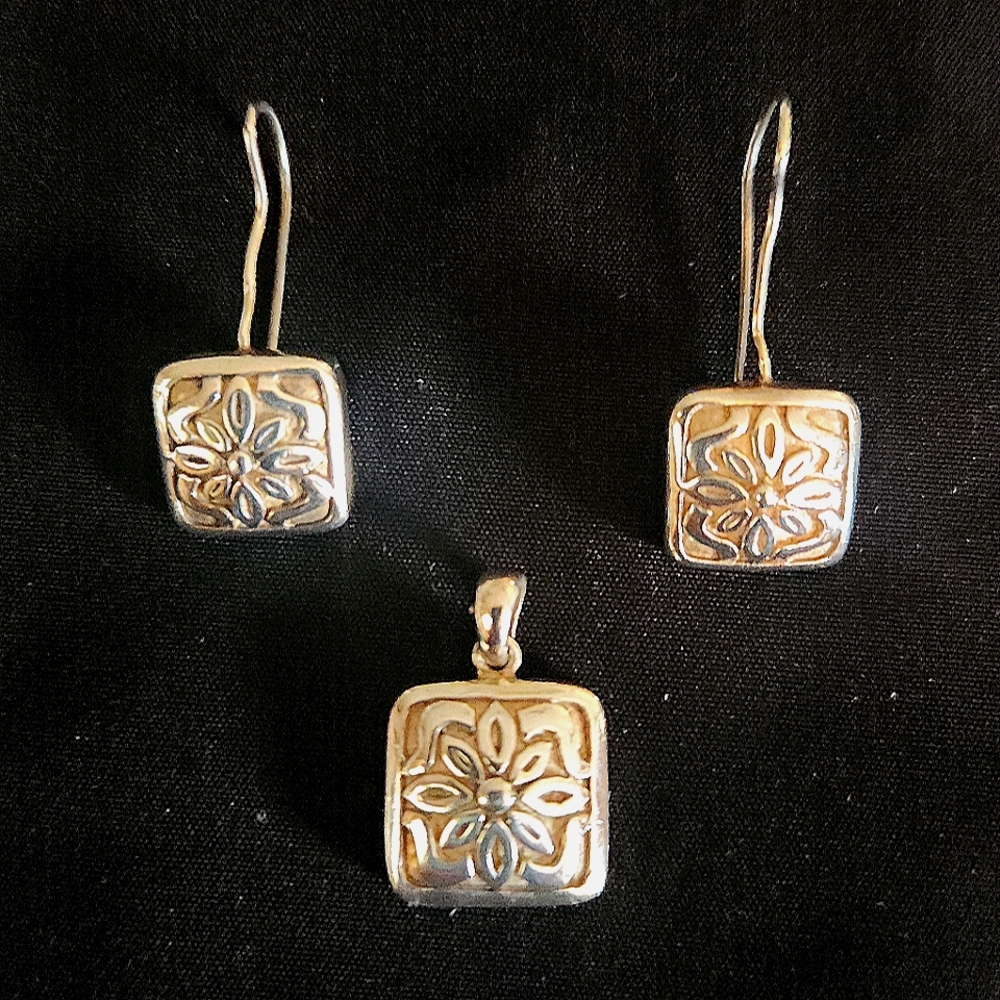 Sterling Silver Charm and Earrings (floral design)